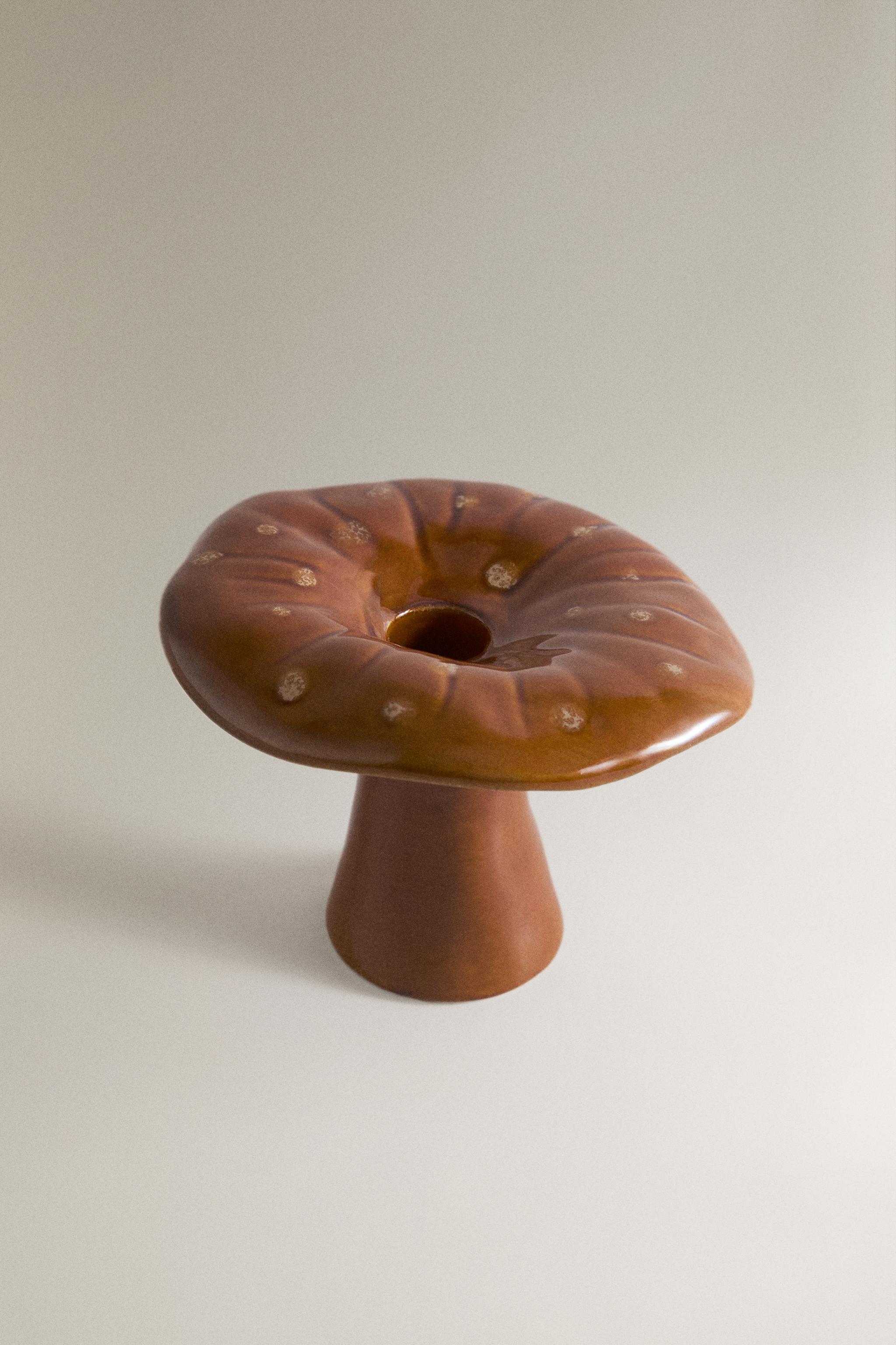 LARGE STONEWARE MUSHROOM CANDLESTICK